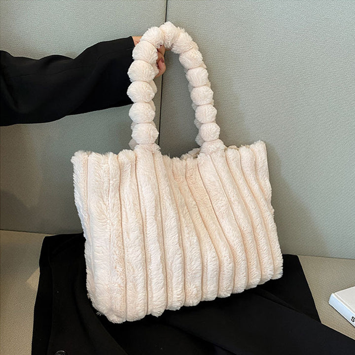 Mariana | Dames schoudertas met pluche en gevlochten handgreep