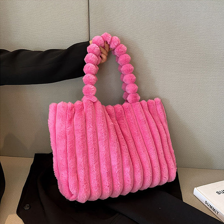 Mariana | Dames schoudertas met pluche en gevlochten handgreep