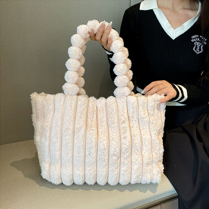 Mariana | Dames schoudertas met pluche en gevlochten handgreep