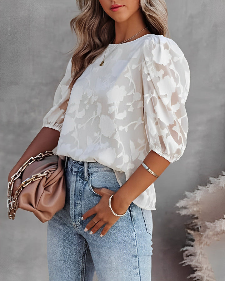 Eva | Dames blouse met bloemenmotief en pofmouwen
