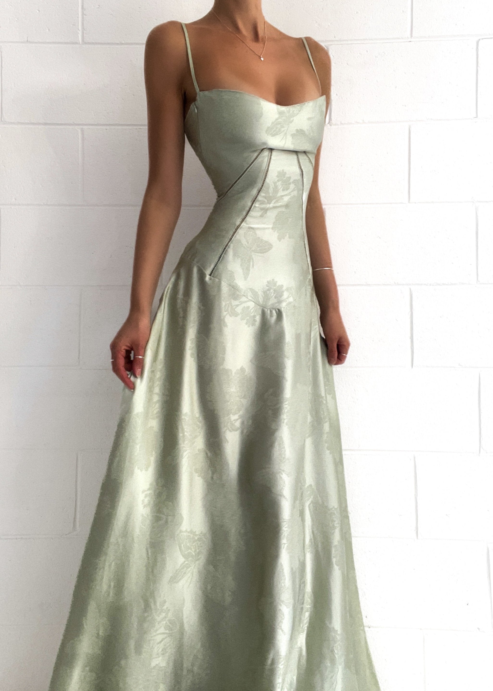 Gilda | Luxe Maxi Jurk met Elegante Bloemen Print - Kleur Pistache Groen