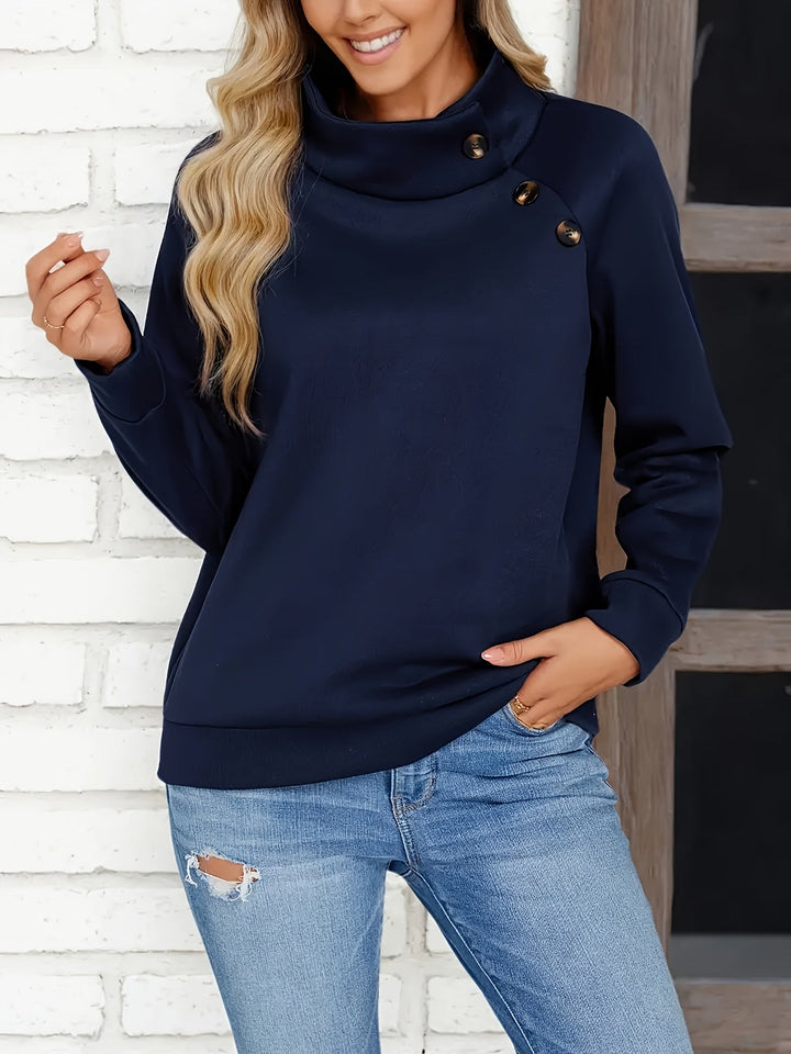Kirsten | Button-Accent Staande Kraag Sweatshirt