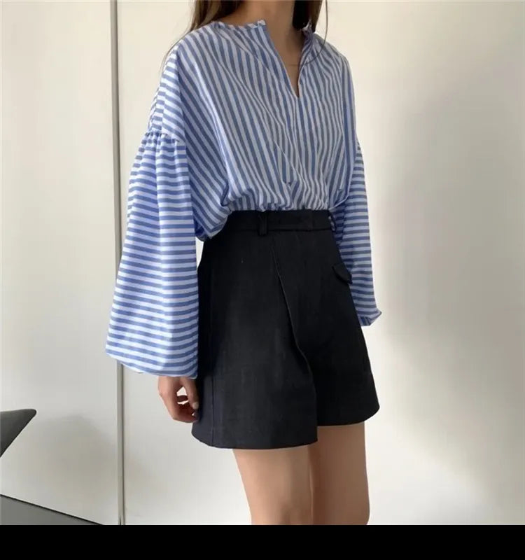 Erin | Damesblouse met split-hals en ballonmouwen