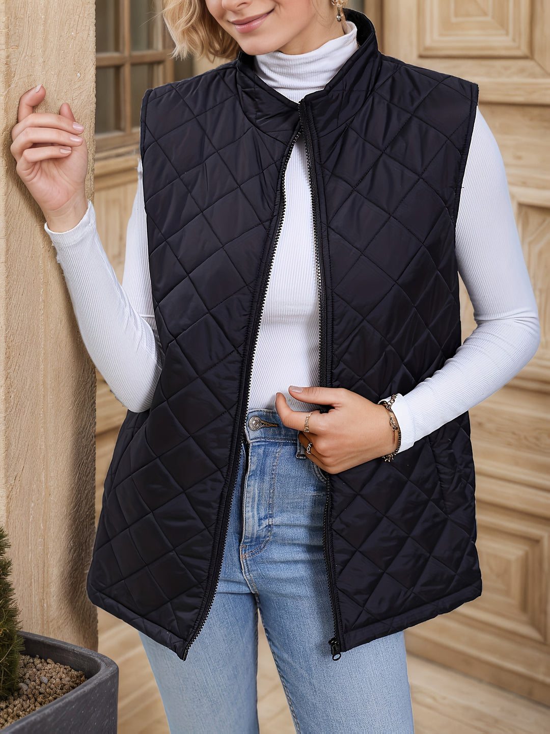 Eileen | Gelaagd Lang Vest met Ruitpatroon