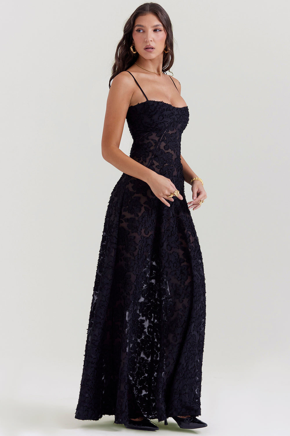 Noor | Dames jurk maxi strapless geborduurd tule A-lijn