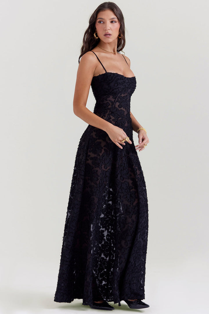 Noor | Dames jurk maxi strapless geborduurd tule A-lijn