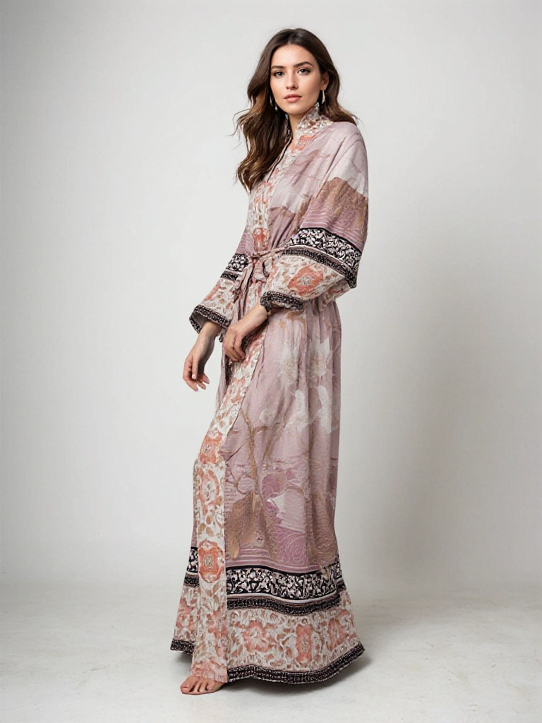 Greta | Dames kimono jurk met ceintuur print