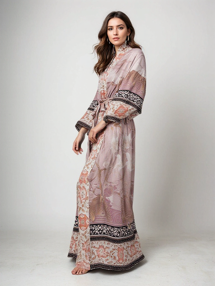 Greta | Dames kimono jurk met ceintuur print