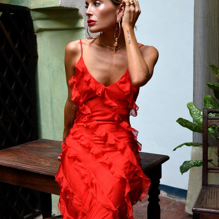 Ainara | Dames maxi jurk met ruffles bandjes