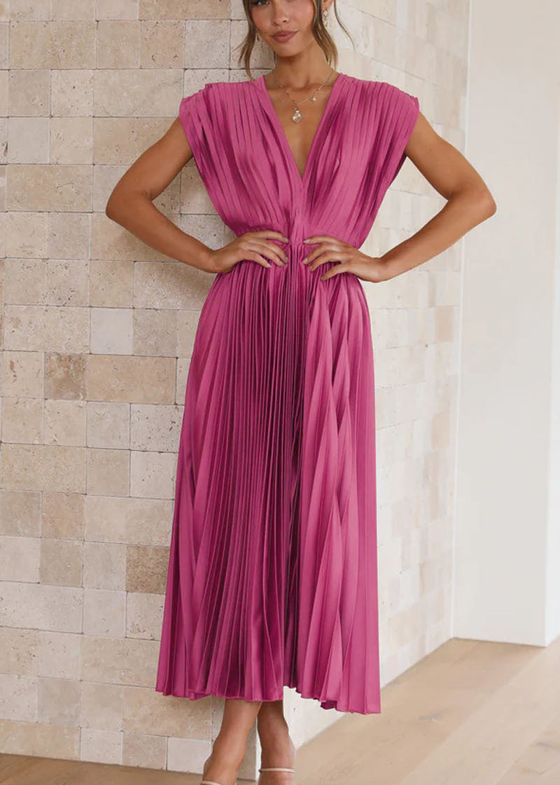 Demia | Elegante Dames Midi-jurk met Plissérok – V-hals