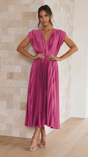 Demia | Elegante Dames Midi-jurk met Plissérok – V-hals
