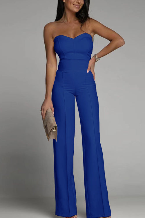 Marloes | Dames jumpsuit met strapless wijde pijpen