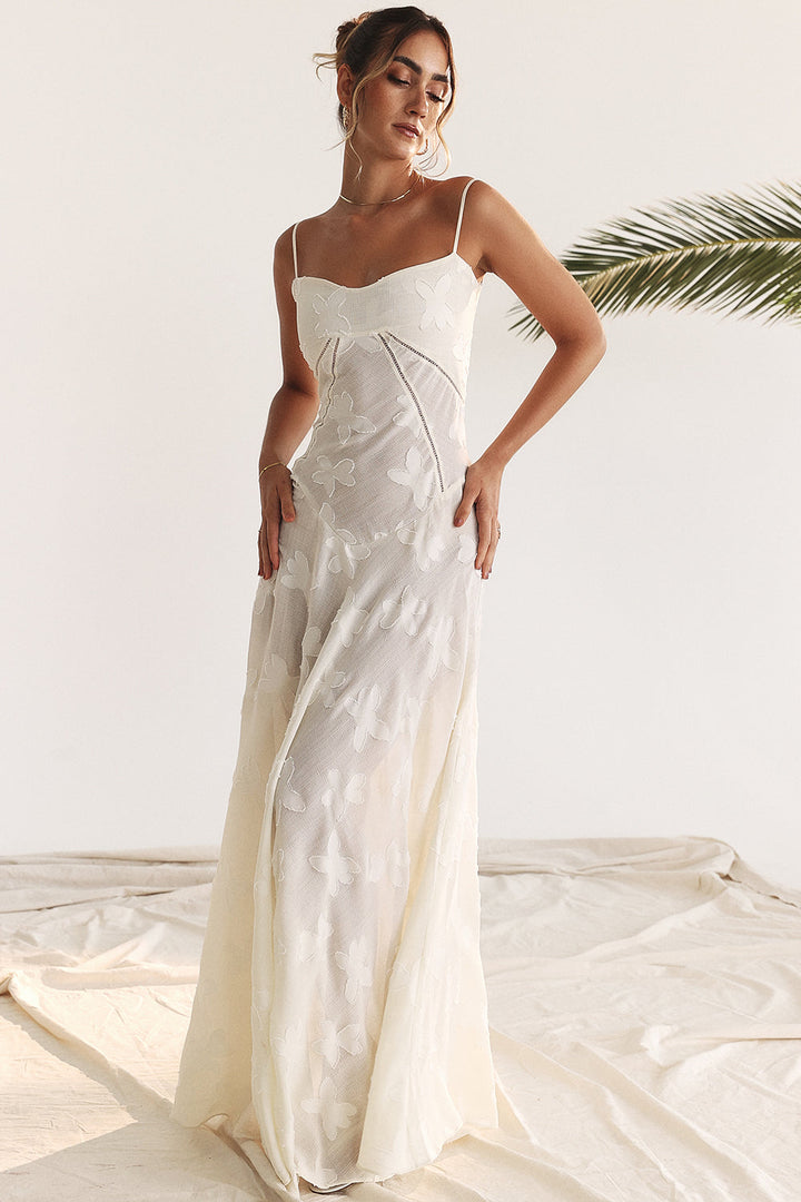 Noor | Dames jurk maxi strapless geborduurd tule A-lijn