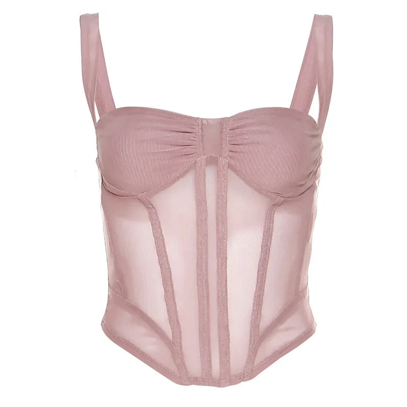 Denver | Dames corsettop met meshpanelen en baleinnaden