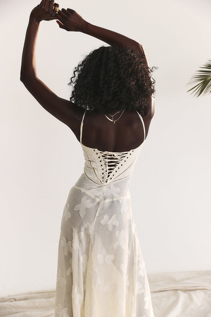 Noor | Dames jurk maxi strapless geborduurd tule A-lijn