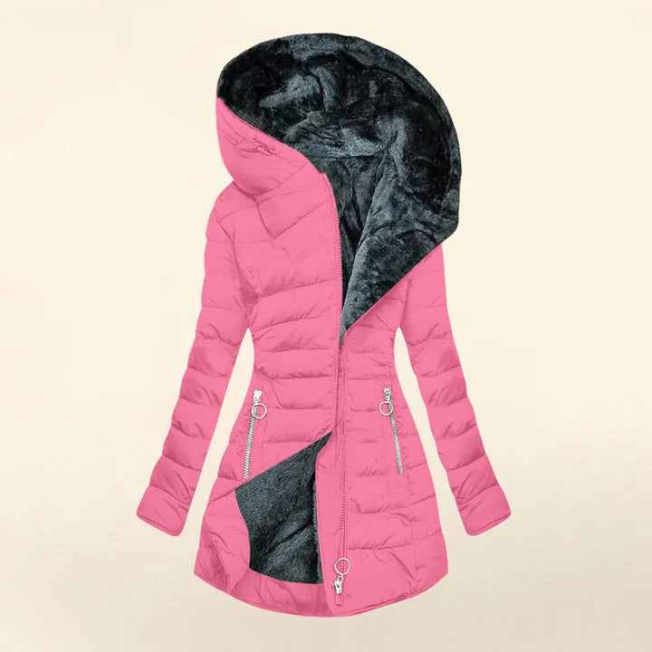 Analia | Dames winterjas met capuchon ritssluiting knoopsluiting