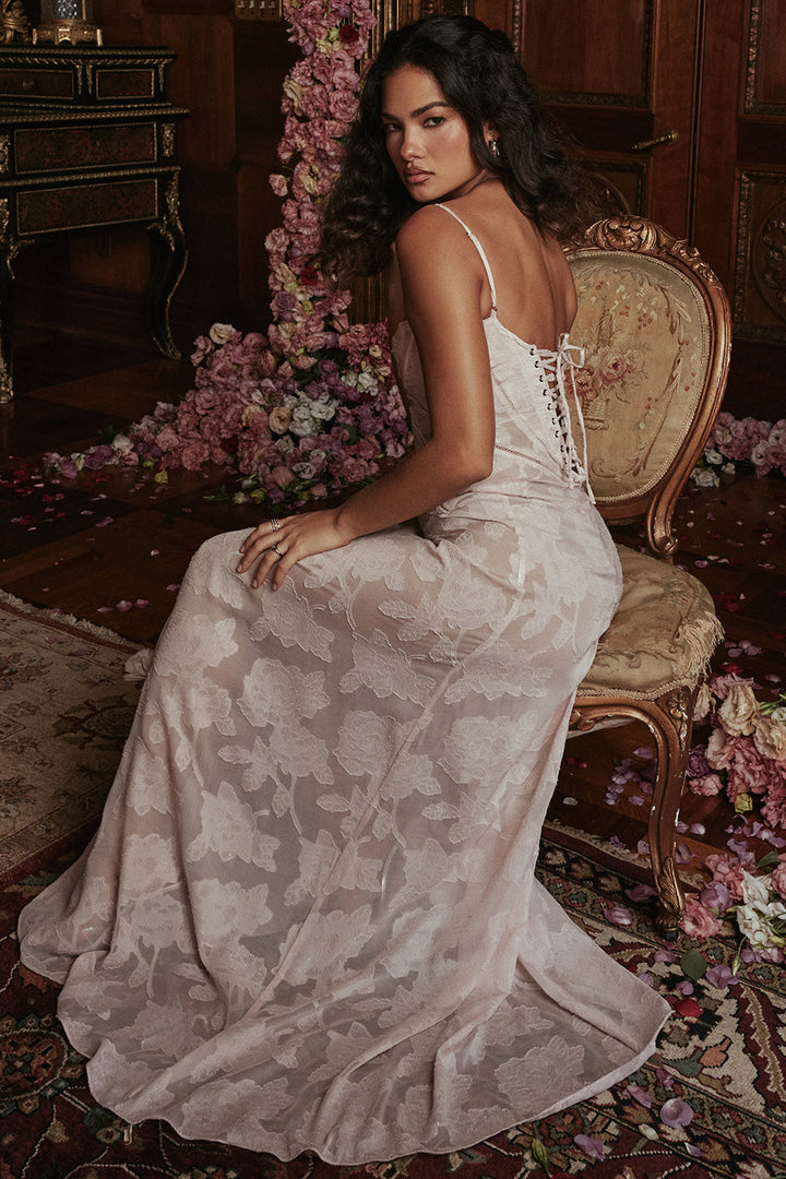Noor | Dames jurk maxi strapless geborduurd tule A-lijn