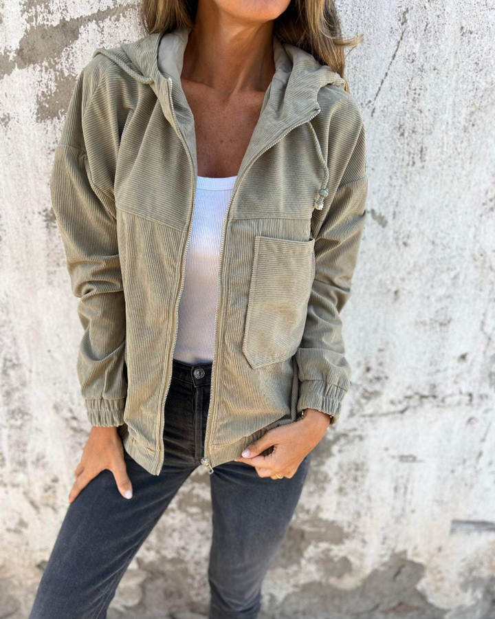 DANNA - Corduroy Hooded Zip Up Jast