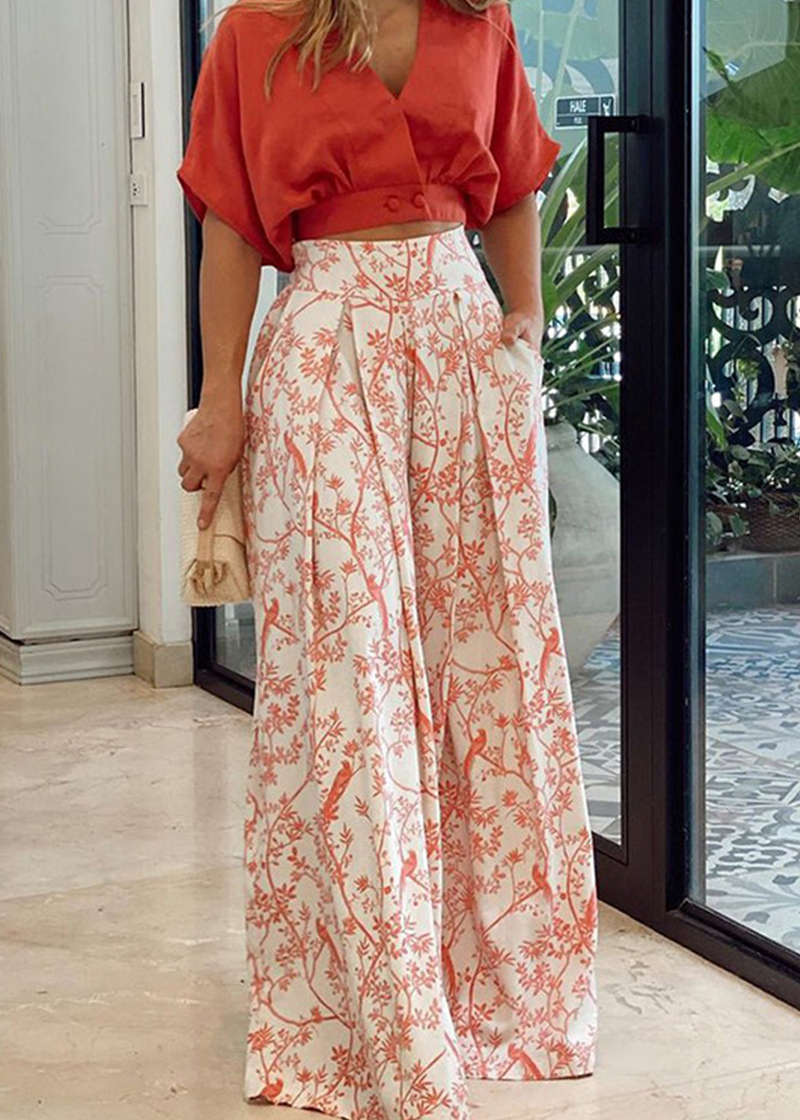 Comfortabele Tweedelige Set - V-hals top en Pantalon