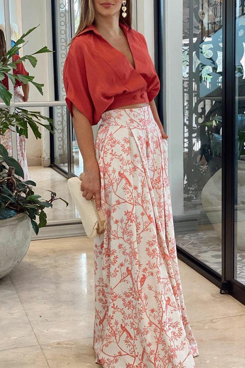 Kallie | Dames set top broek wikkel hals bloemenprint