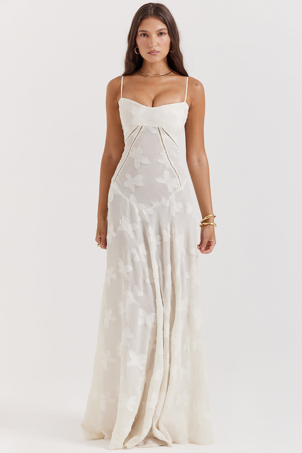 Noor | Dames jurk maxi strapless geborduurd tule A-lijn