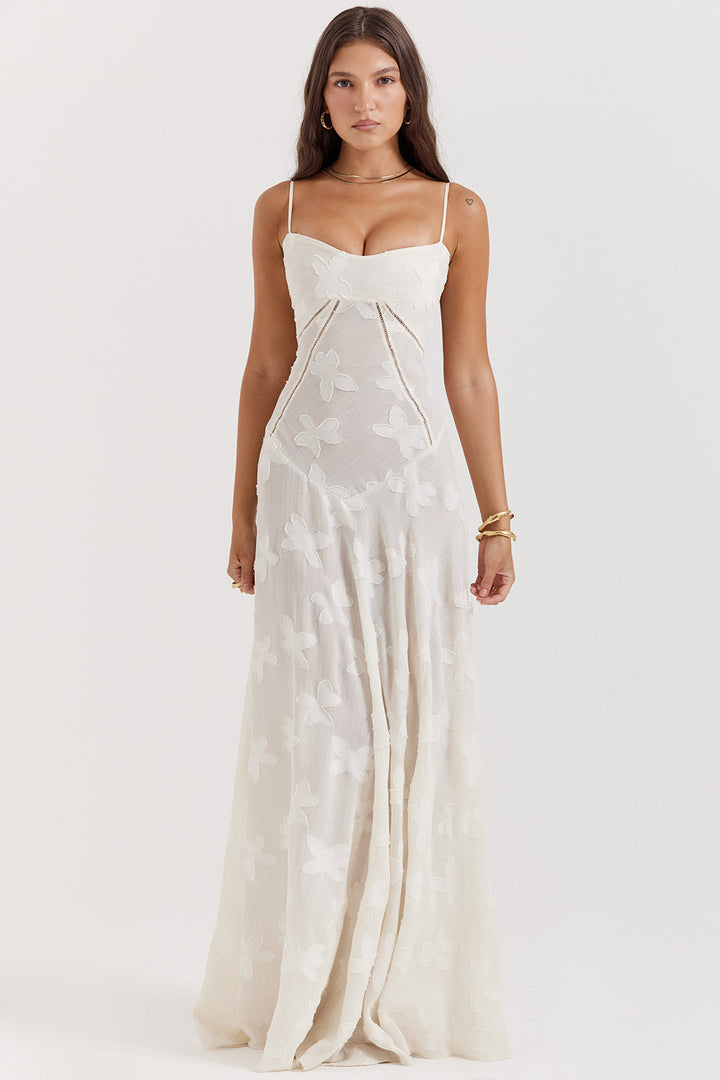 Noor | Dames jurk maxi strapless geborduurd tule A-lijn