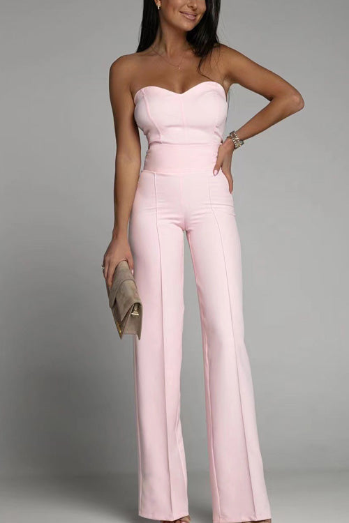 Marloes | Dames jumpsuit met strapless wijde pijpen
