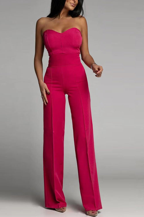 Marloes | Dames jumpsuit met strapless wijde pijpen