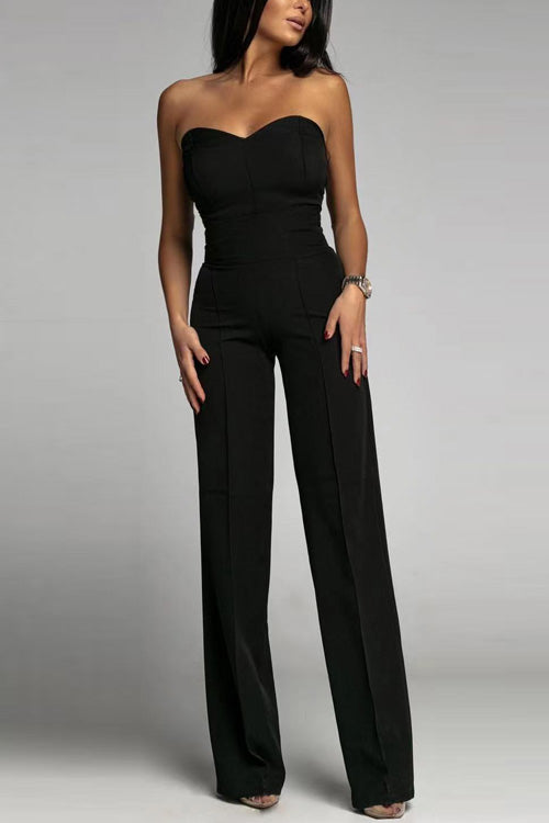 Marloes | Dames jumpsuit met strapless wijde pijpen