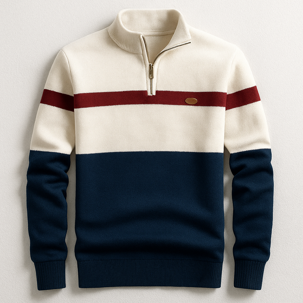 Heren Kleurblok Kwart Rits Brei Sweater