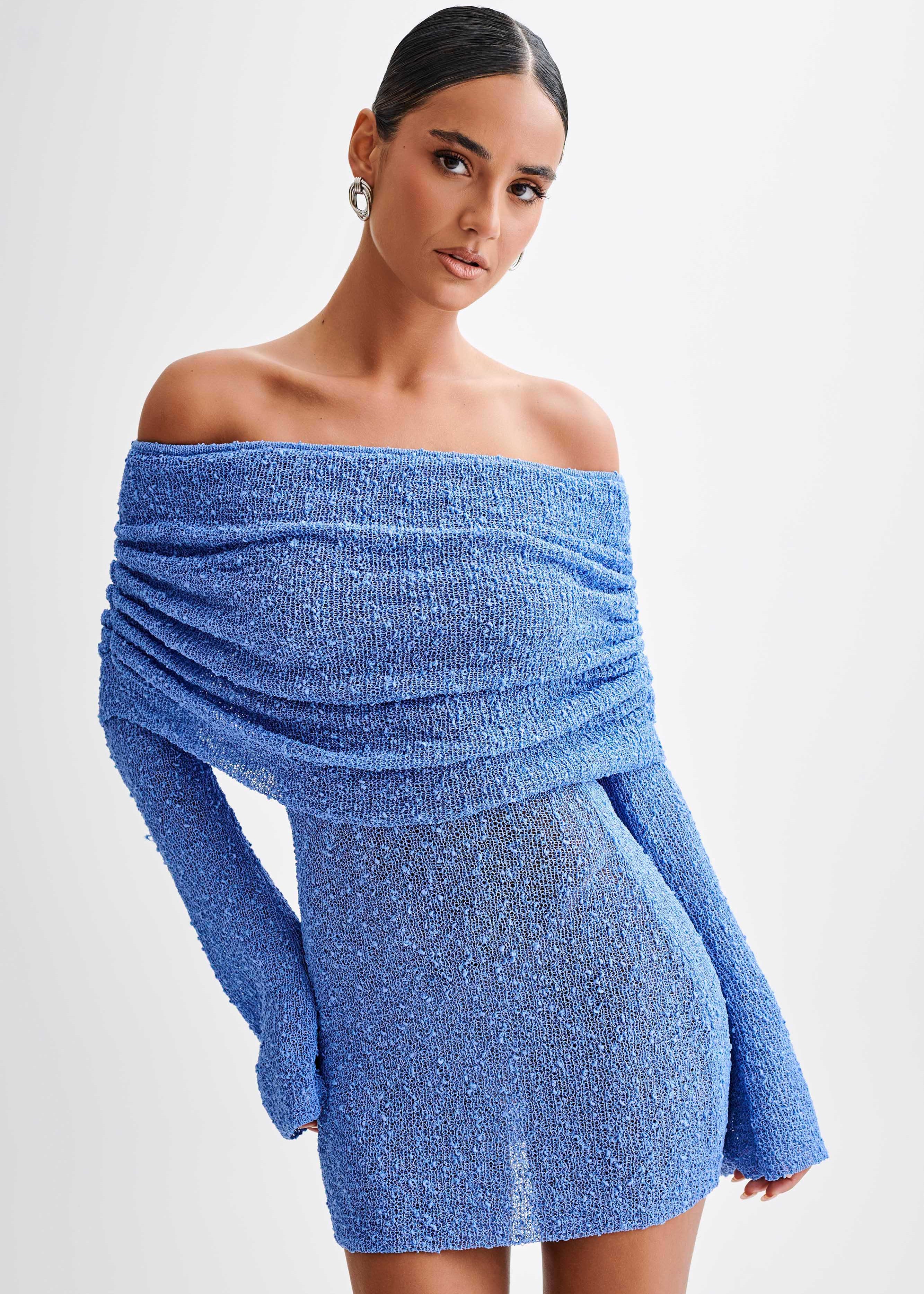 Anani | Off-Shoulder Gebreide Mini Jurk – Sheer & Elegant
