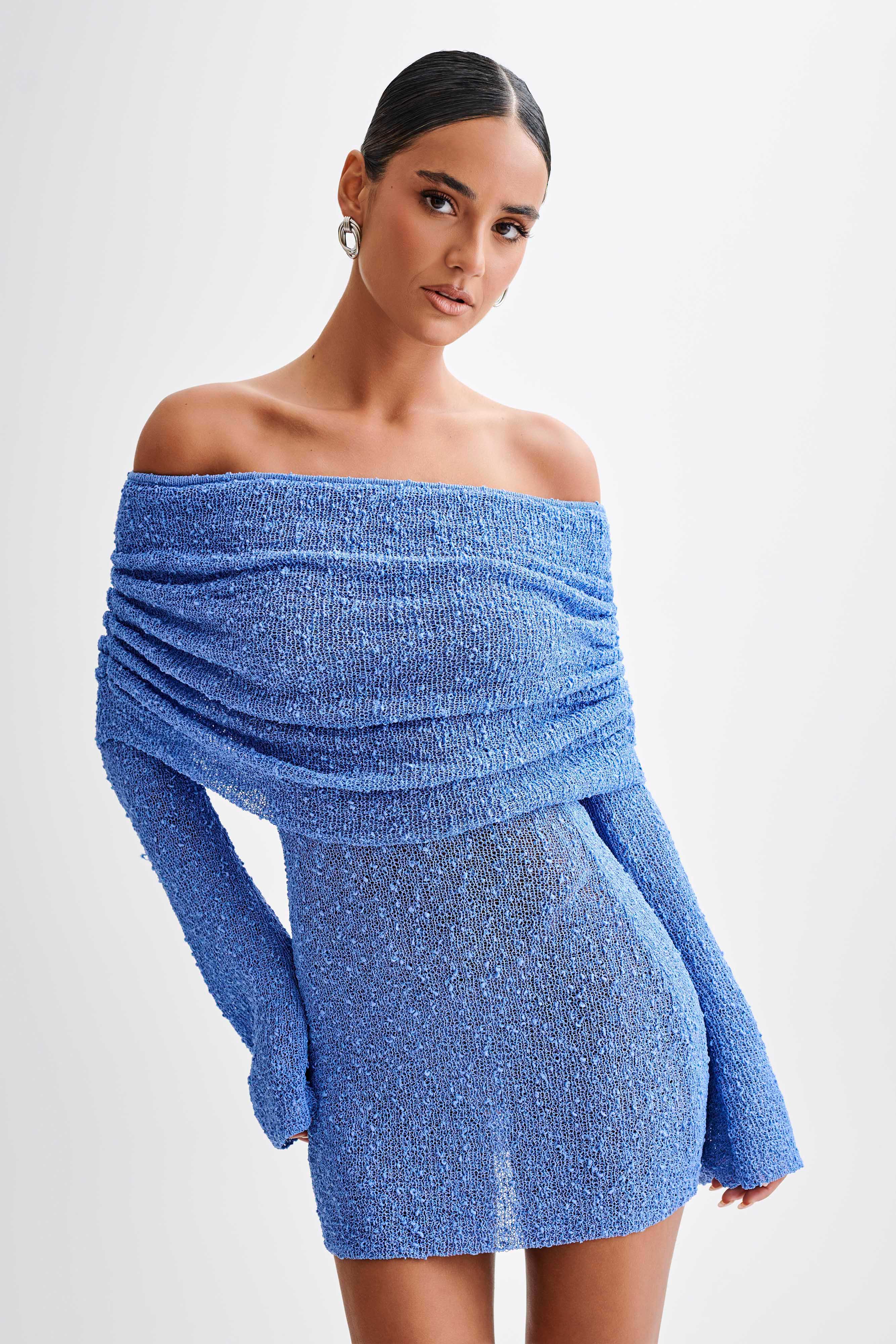 Anani | Off-Shoulder Gebreide Mini Jurk – Sheer & Elegant