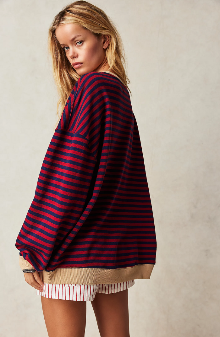 Dames Oversized Gestreepte Crew Neck Sweatshirt