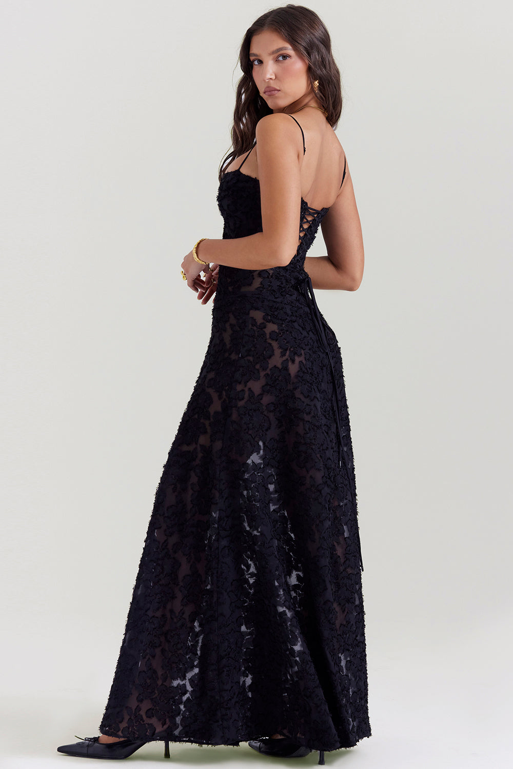 Noor | Dames jurk maxi strapless geborduurd tule A-lijn