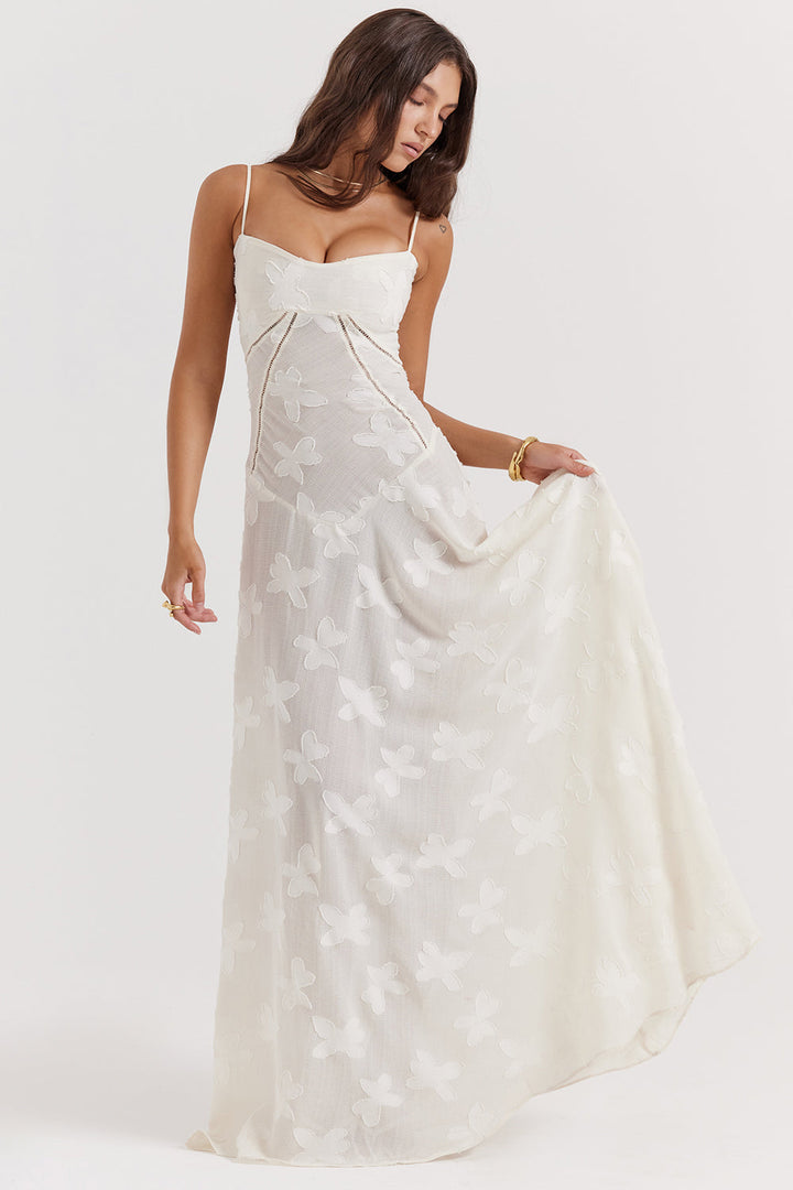 Noor | Dames jurk maxi strapless geborduurd tule A-lijn