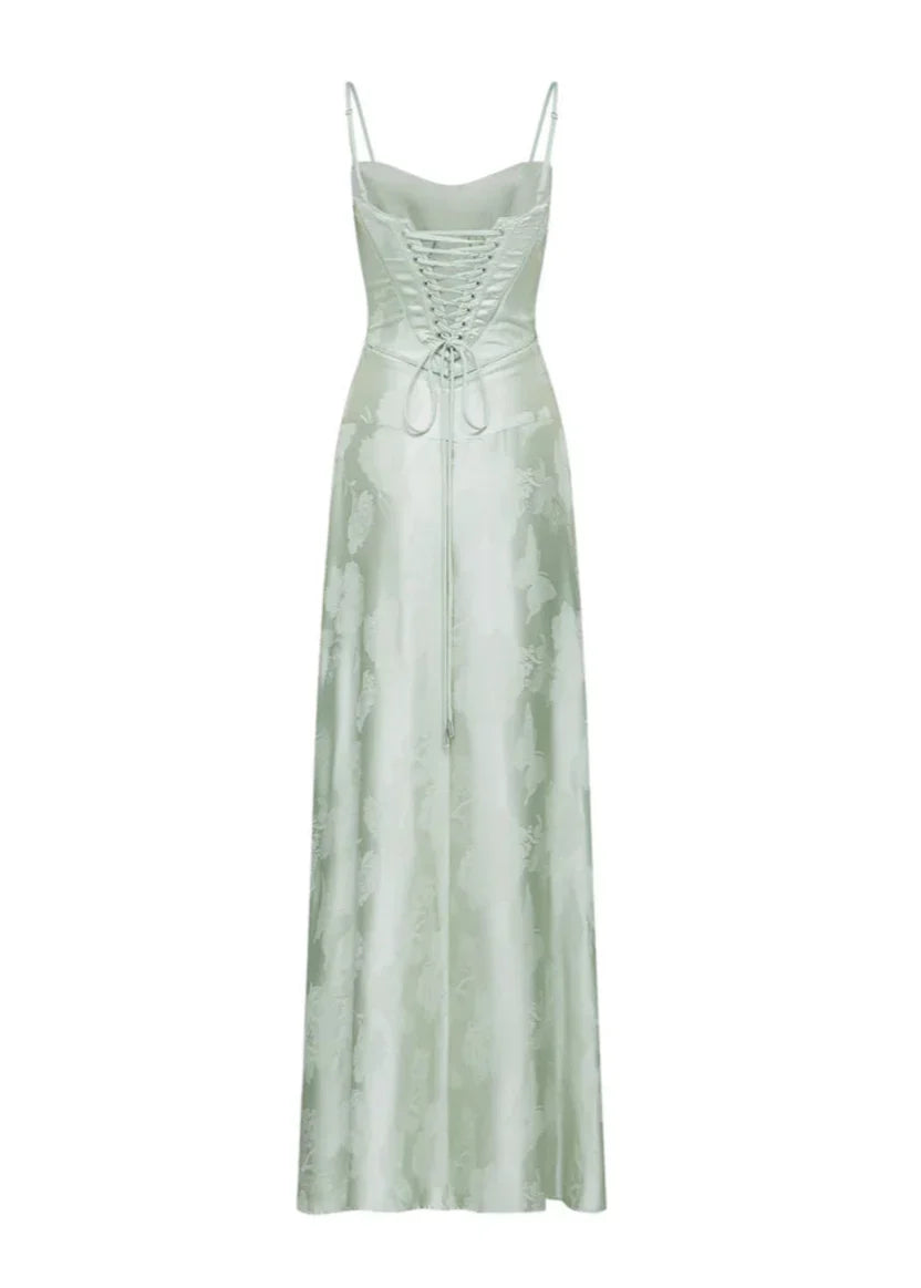 Gilda | Luxe Maxi Jurk met Elegante Bloemen Print - Kleur Pistache Groen