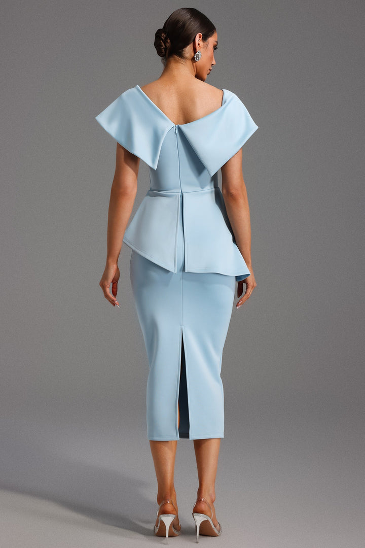 Amiyah | Dames jurk midi met asymmetrische hals peplum