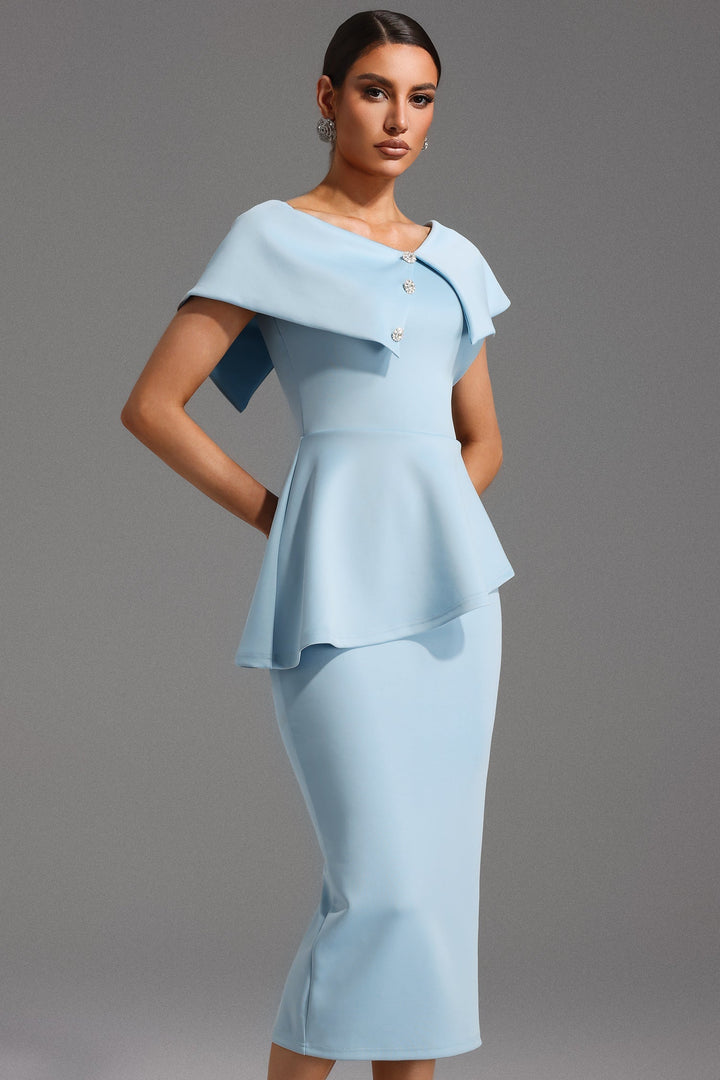 Amiyah | Dames jurk midi met asymmetrische hals peplum