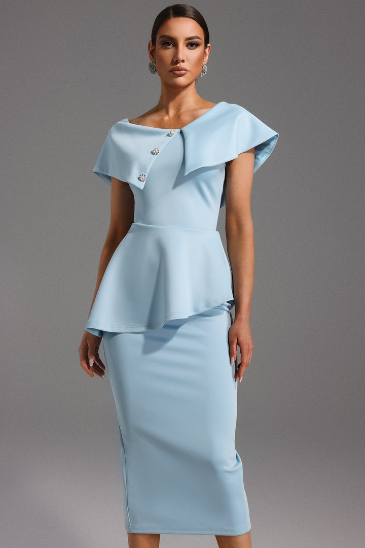 Amiyah | Dames jurk midi met asymmetrische hals peplum