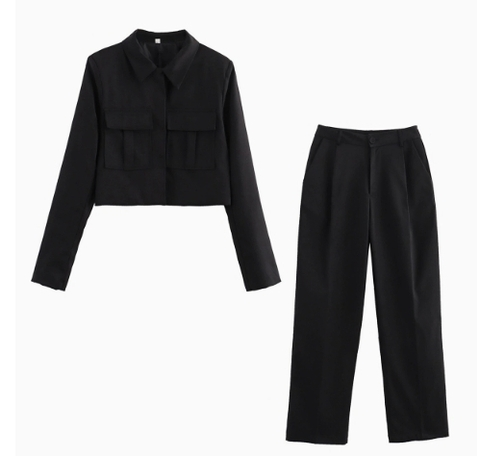 Chique Tweedelige Set - High Waist Pantalon en Cropped Jasje