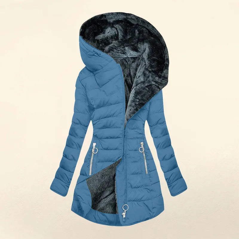 Analia | Dames winterjas met capuchon ritssluiting knoopsluiting