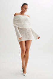 Anani | Off-Shoulder Gebreide Mini Jurk – Sheer & Elegant