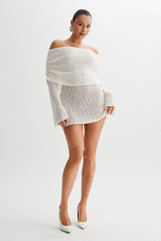 Giana | Off-Shoulder Gebreide Mini Jurk – Sheer Zomerlook