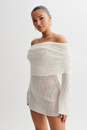 Giana | Off-Shoulder Gebreide Mini Jurk – Sheer Zomerlook