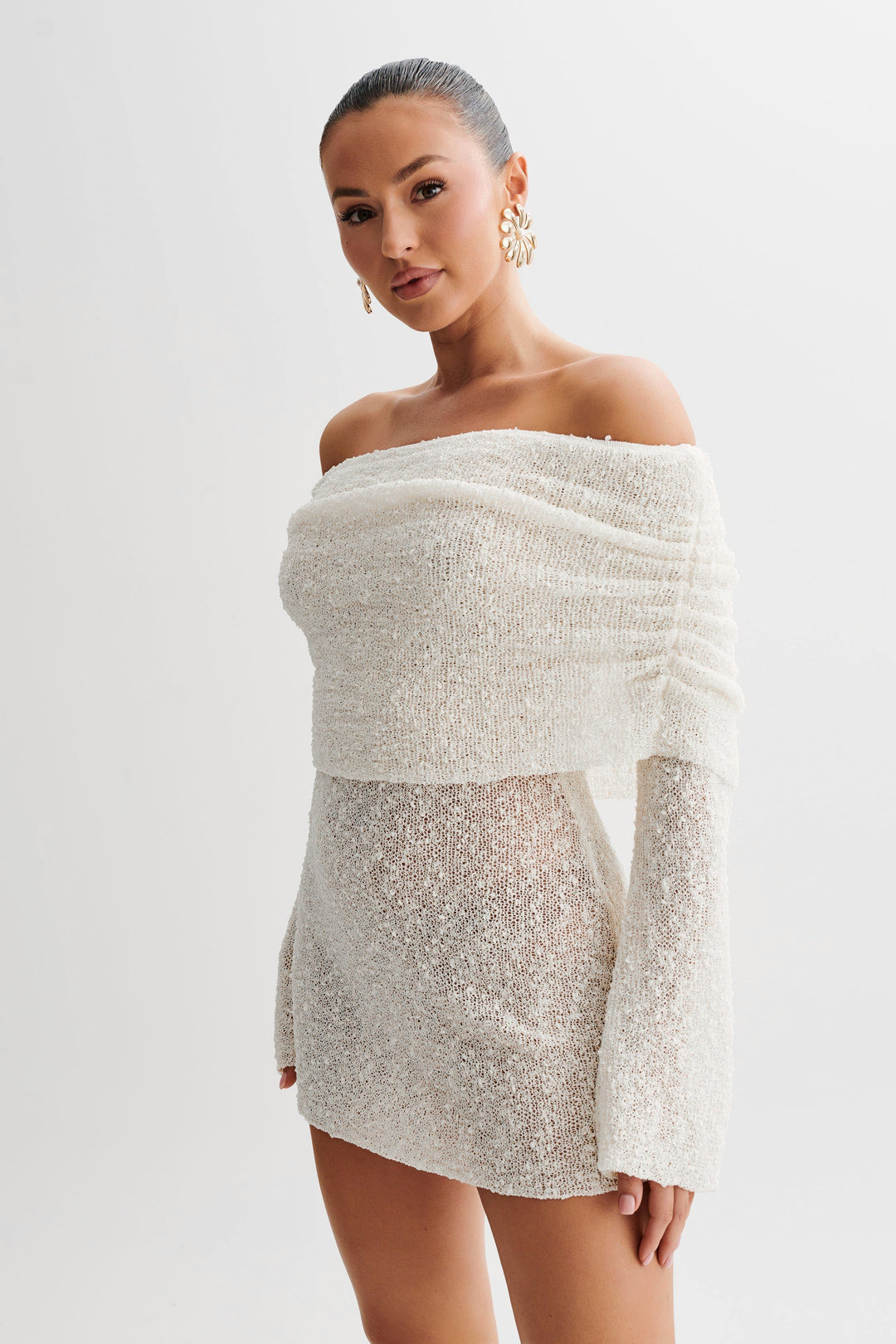 Mikayla | Dames mini jurk met off-shoulder lange mouwen
