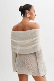 Giana | Off-Shoulder Gebreide Mini Jurk – Sheer Zomerlook