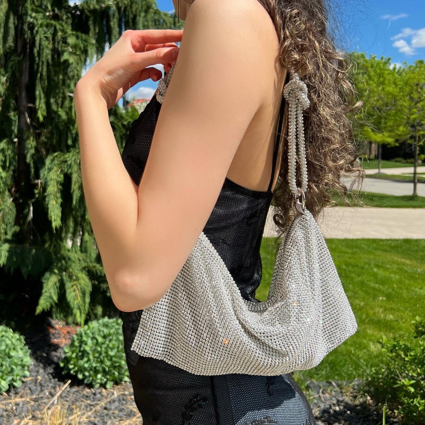 Luxe Glanzende Tas met Ketting Detail