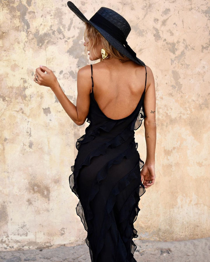 Ainara | Dames maxi jurk met ruffles bandjes