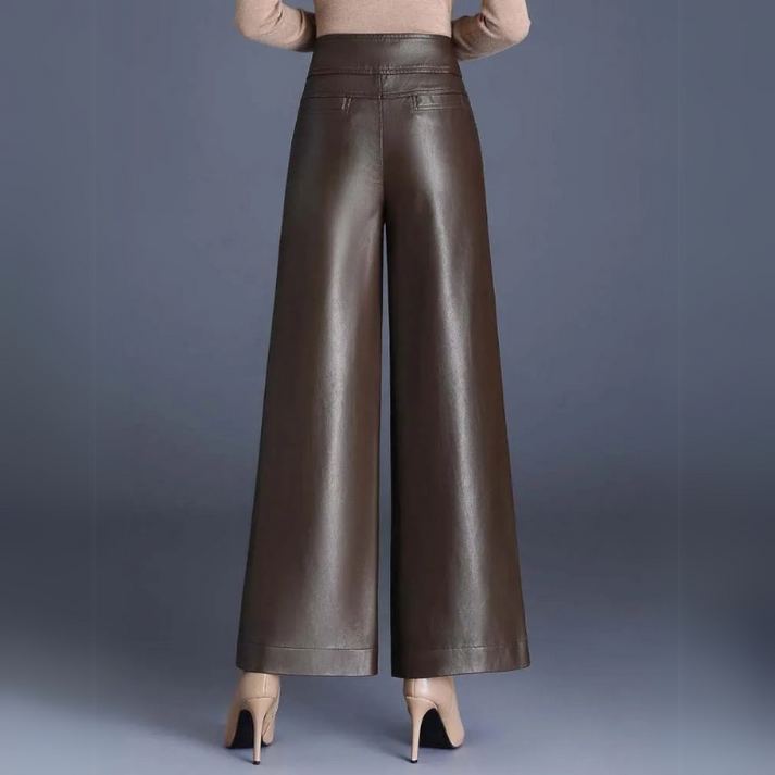 Stacia | Hoge Taille Damesbroek van Imitatieleer – Wide Fit - Chic & Comfort