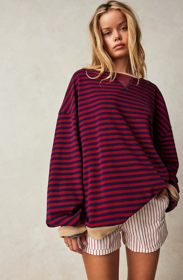 Dames Oversized Gestreepte Crew Neck Sweatshirt